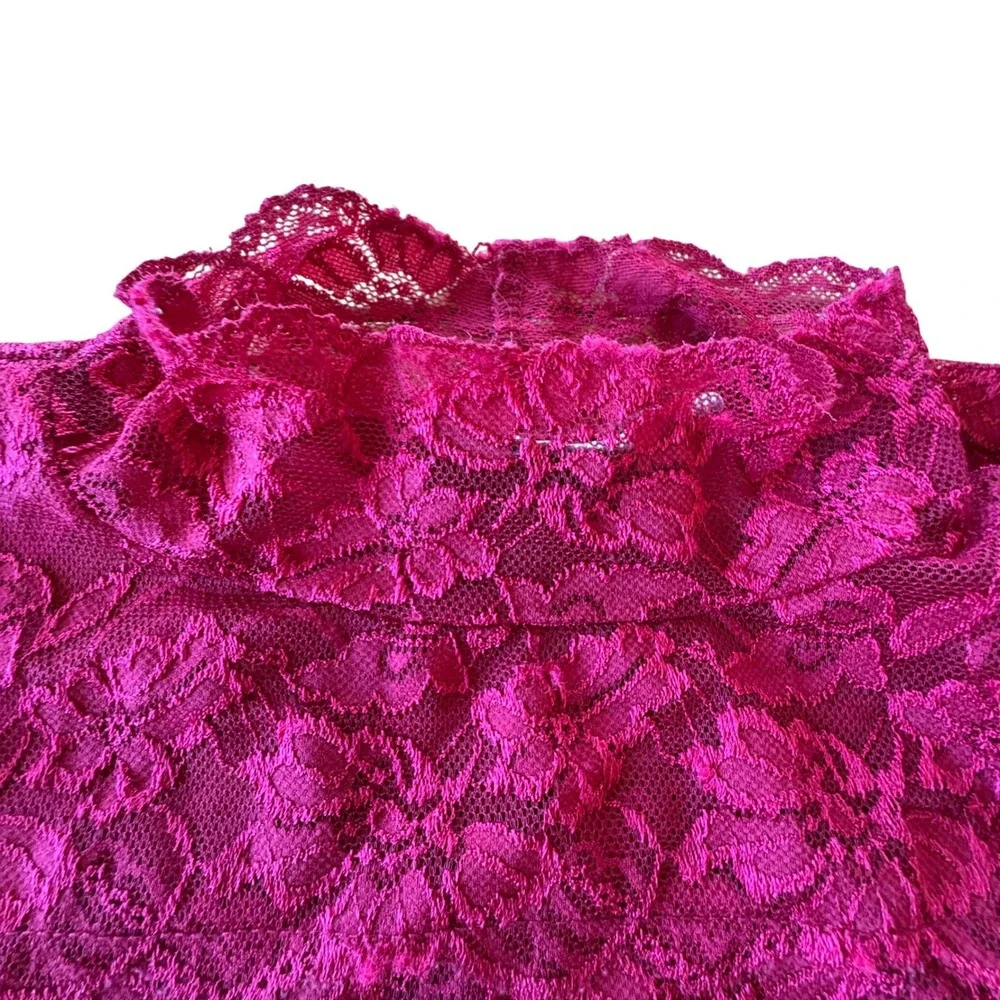 Red Floral Full Lace Long Sleeve Top Women Large Stretch Romantic Coquette Layer - Picture 4 of 9